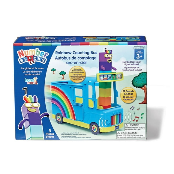 hand2mind Autobus de comptage arc-en-ciel des<br>Numberblocks, véhicule jouet, ensembles de figurines de jeu (3 pièces) Entraînez-vous à compter