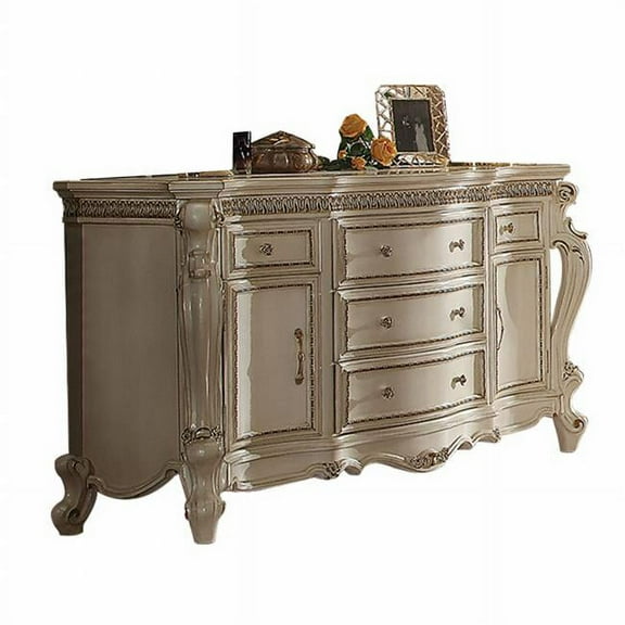 HomeRoots 490477 37 x 68.58 x 22 in. Antique Pearl Manufactured Wood Five Drawers Standard Dresser