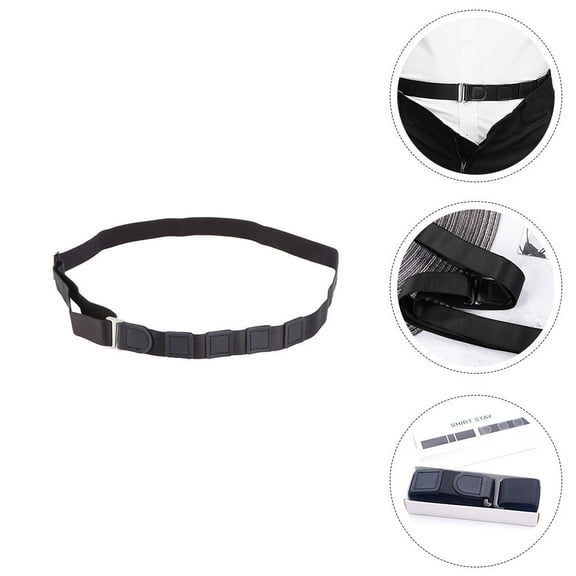 Luxshiny 2Pcs Adjustable Shirt Holder Black Elastic Shirt Belt with Anti Crease Clip
