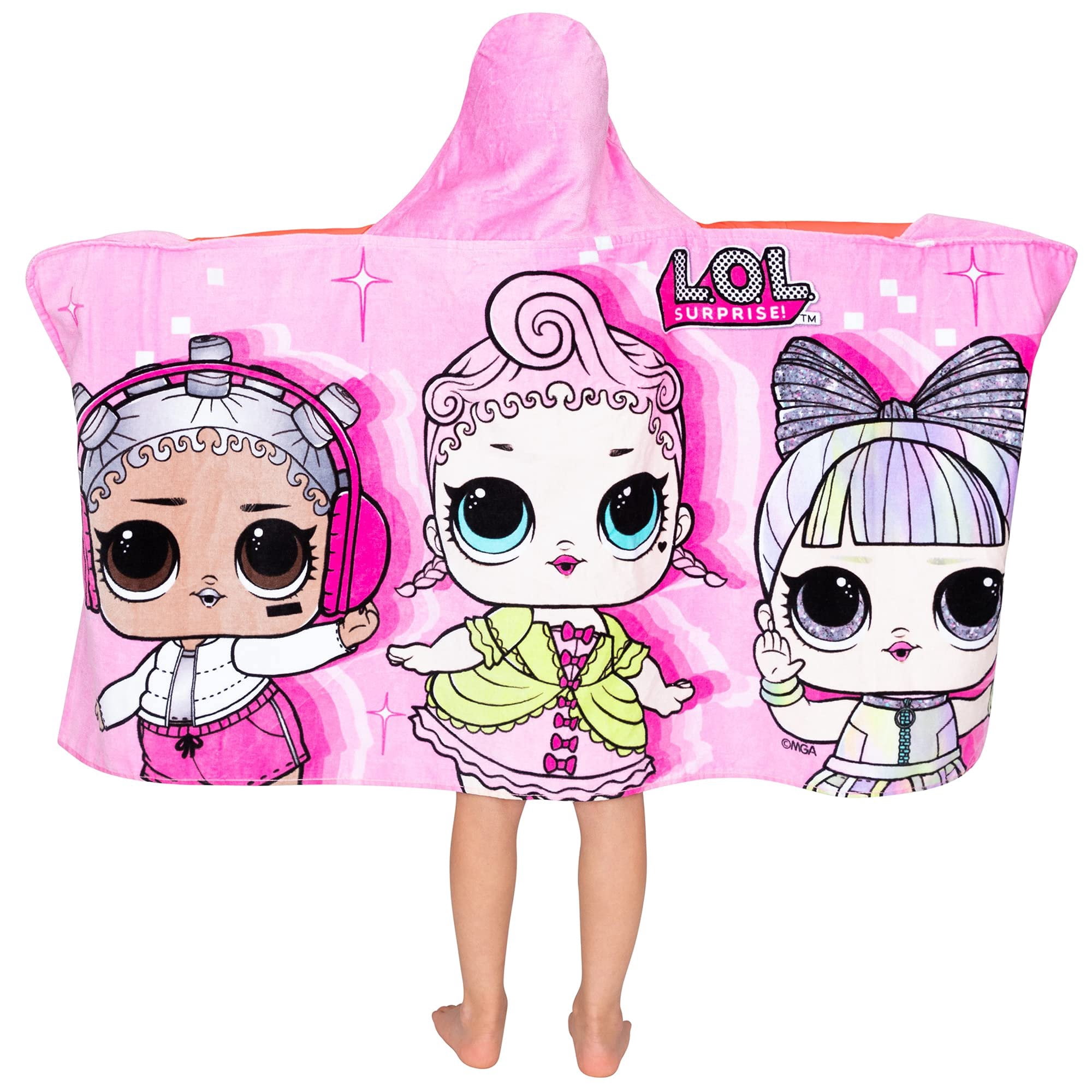 LOL Surprise Kids Bath & Beach Soft Cotton Terry Hooded Towel Wrap, 24 in x 50 in