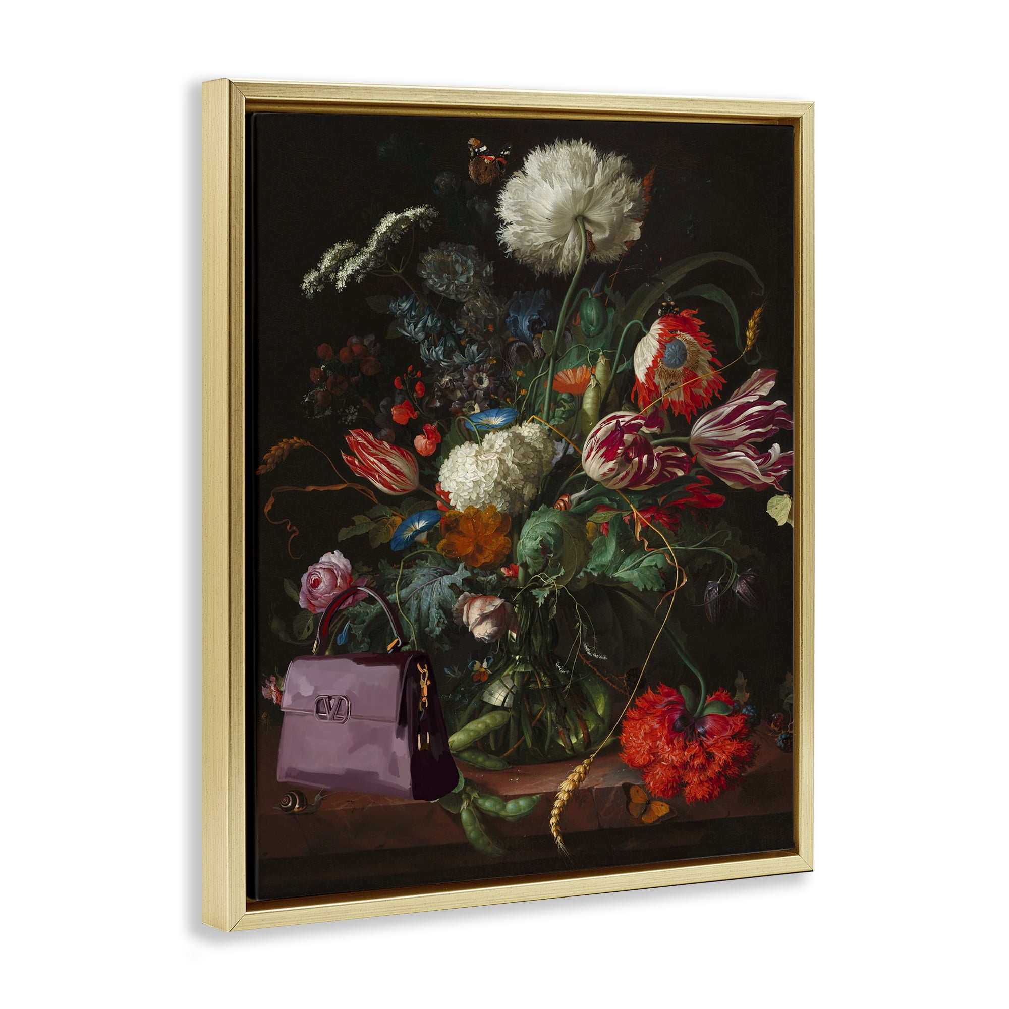 Stupell Industries Glam Vintage Bouquet Botanical & Floral Painting Gold Floater Framed Art Print Wall Art, 25 x 31