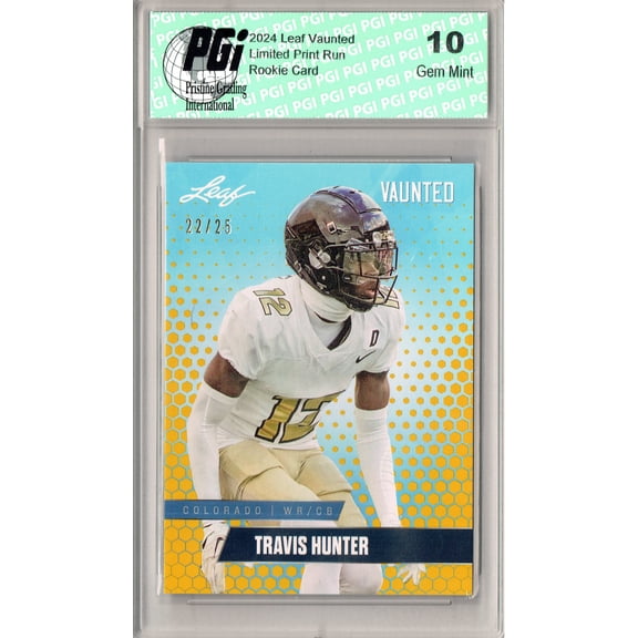 Travis Hunter 2024 Leaf Vaunted #V-19 Gold 25 Made Debut Year Rookie Card PGI 10