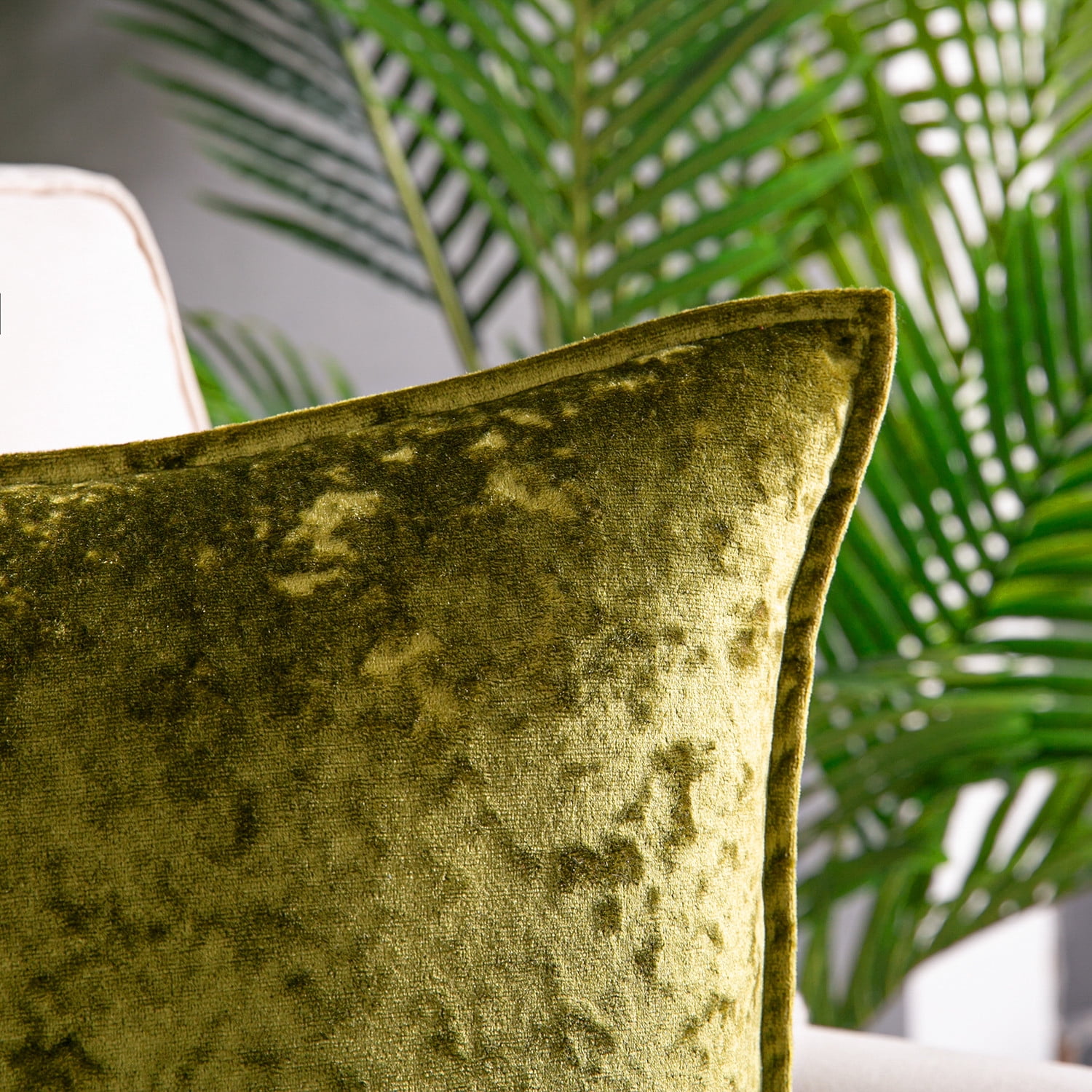 Phantoscope Shiny Crushed Velvet with Trim Series Decorative Throw Pillow, 22" x 22", Light Green, 2 Pack
