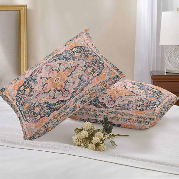 Boho Outdoor Pillow Covers Set of 2 Vintage Abstract Medallion Damask Floral Middle Ages Waterproof Throw Pillow Case Decorative Square Cushion Cover for Patio Couch Garden Balcony, 20"x12"