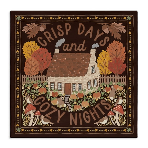 Stupell Industries Crisp Days Fall Phrase Landscape Painting Gallery Wrapped Canvas Art Print Wall Art, 17 x 17