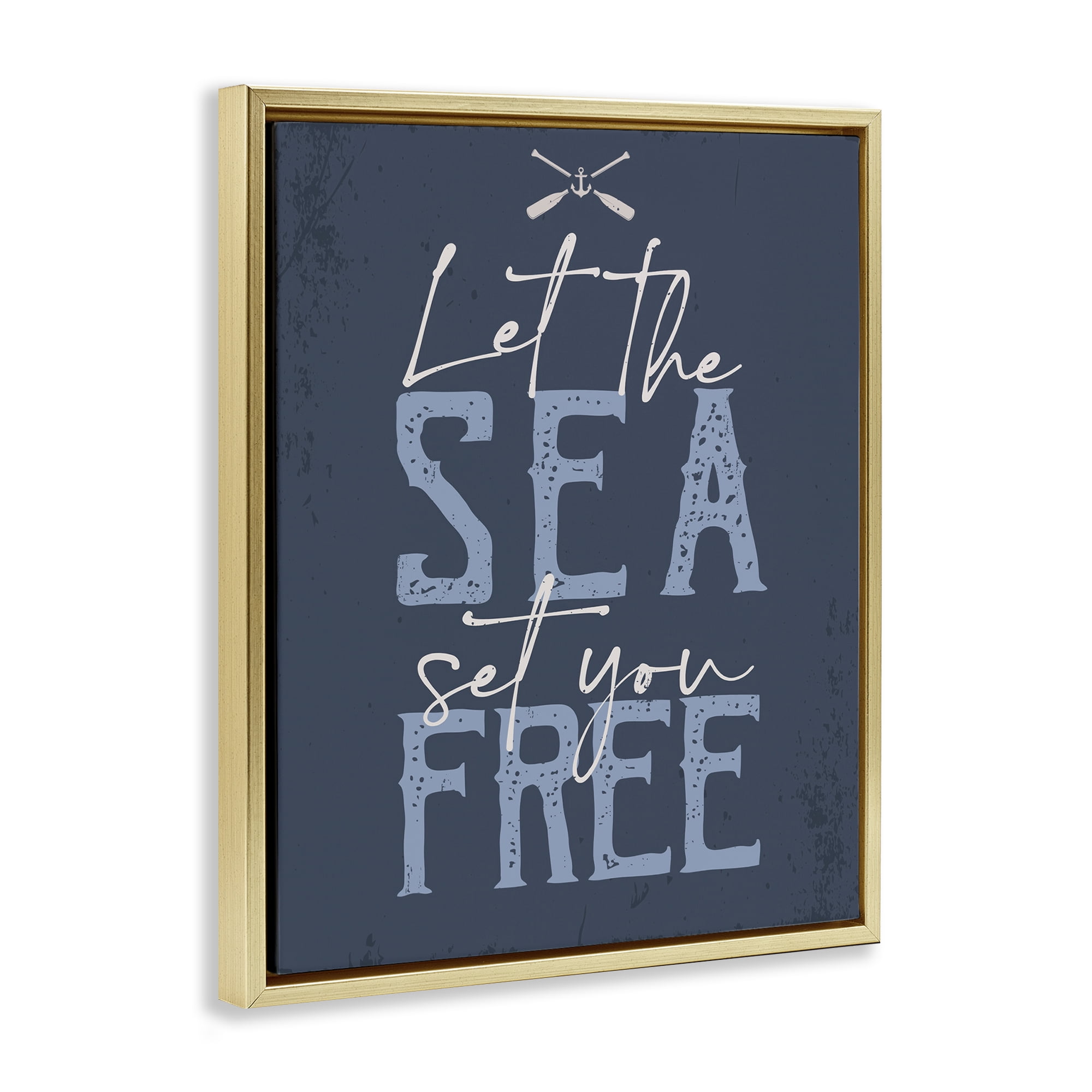 Stupell Industries Sea Set You Free Nautical & Beach Painting Gold Floater Framed Canvas Art Print Wall Art, 17 x 21