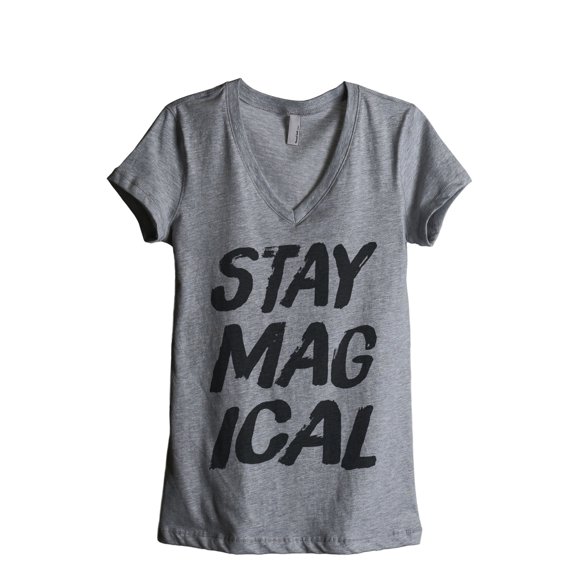 Thread Tank Stay Magical Women's Relaxed V-Neck T-Shirt Tee Heather Grey Small