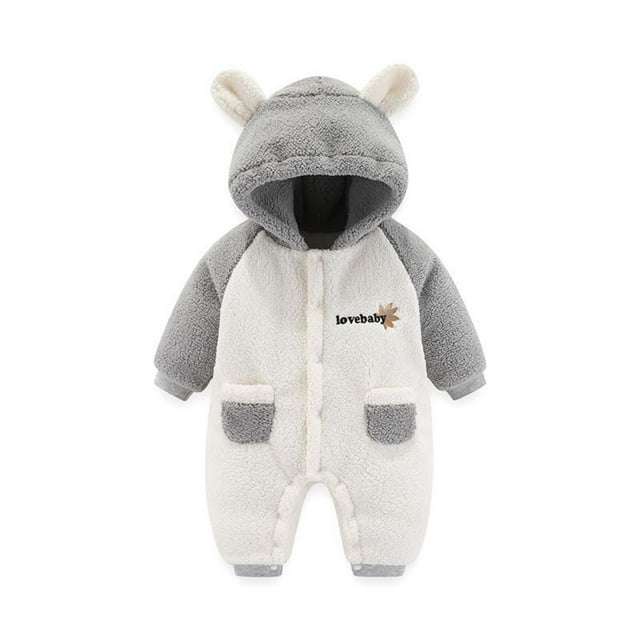 LSLJS Infant Baby Girl Boy Rompers Snowsuit Outfits Long Sleeve Hooded Plush Rompers Jumpsuit Onesies Outwear Outfits