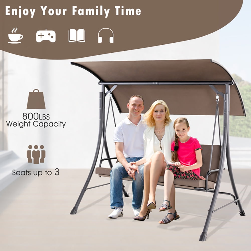 Aimee Lii 3-Seat Outdoor Porch Swing with Adjustable Canopy and Padded Cushions, Swing Chair Outdoor, Brown Aimee Lii 3-Seat Outdoor Porch Swing with Adjustable Canopy and Padded Cushions, Swing Chair Outdoor, Brown