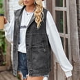 thumbnail image 3 of Women Pure Color Denim Vest with Detachable Hood Casual Plain Color Female Hooded Denim Vest Black Gray L, 3 of 6
