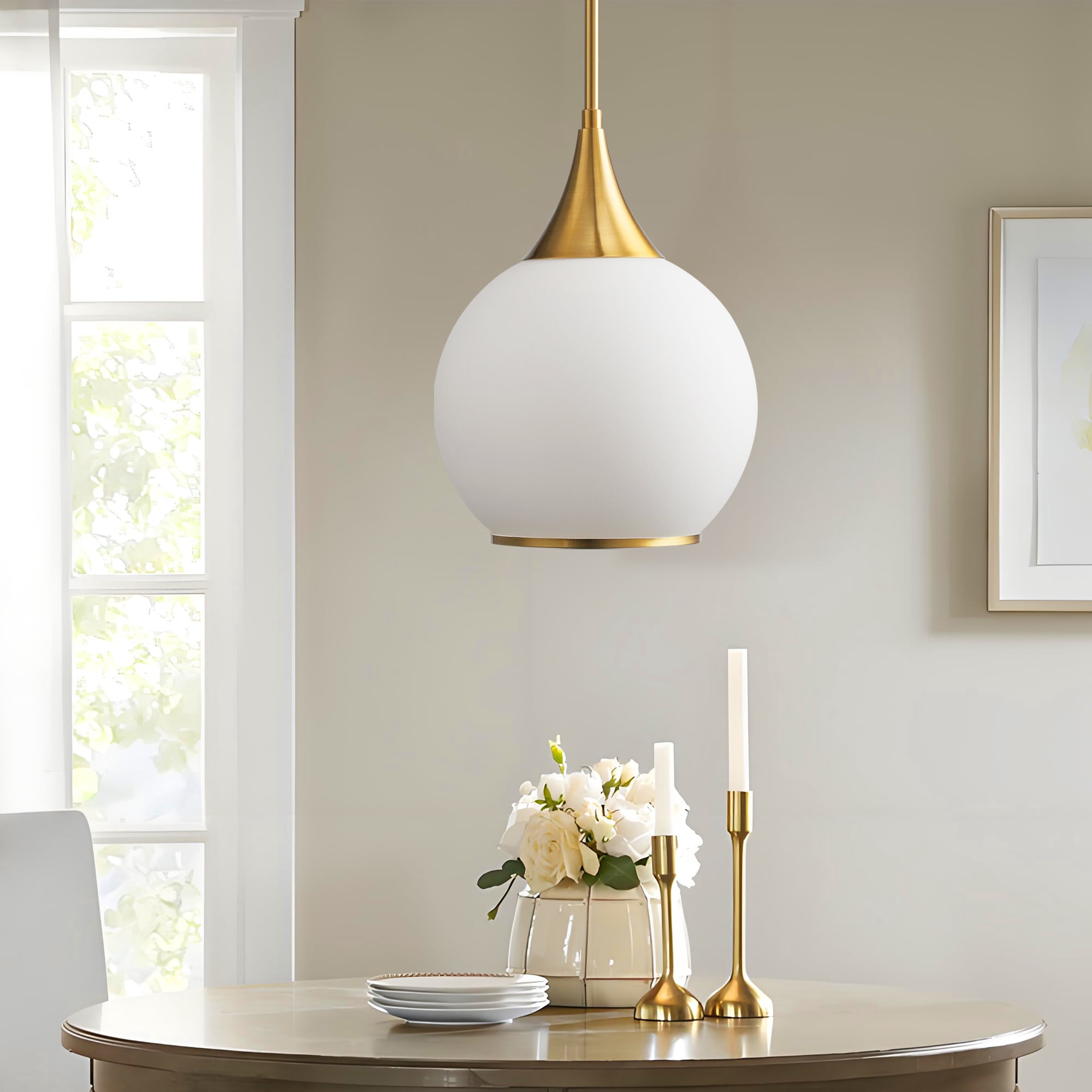 Modern Pendant Light Fixture Dimmable Kitchen Island Hanging Gold Ceiling Lights with White Glass lampshade