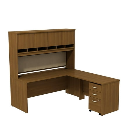 Bush Business Furniture L-Desk With Hutch And 3 Drawer Mobile Pedestal-Finish:Warm