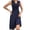 Navy Blue, variant on Women's Solid Color V-Neck Sleeveless Crisscross Waist Ruched A-Line Midi Dress for Casual and Formal Occasions