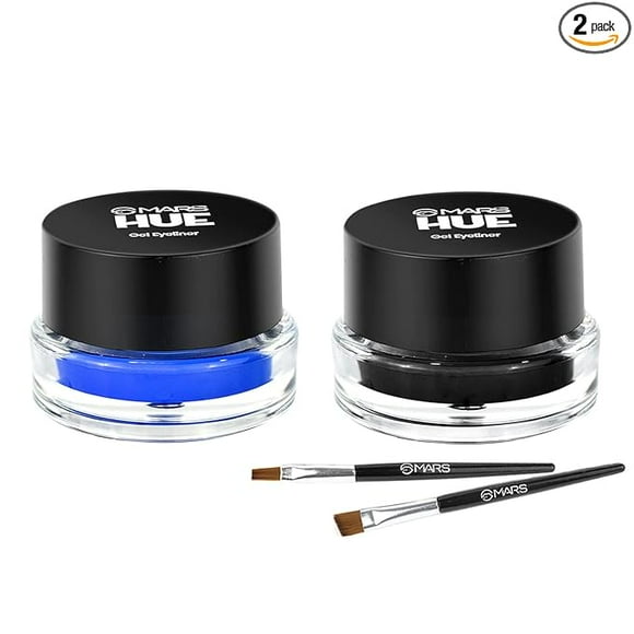 MARS 2-In-1 Hue Gel Eyeliner | Waterproof & Smudgeproof Formula | Stay Upto 24 Hours | Comes With 2 Brush Set (6.0 Gm) (Black & Blue)