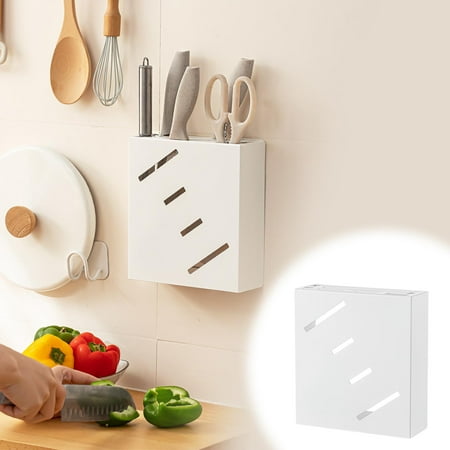 

WMYBD Storage Trunks & Bag White Wall-mounted Knife Rack Kitchen Multi-functional Storage Rack Hidden Punch-free Scissors Knife Storage Rack Gfits