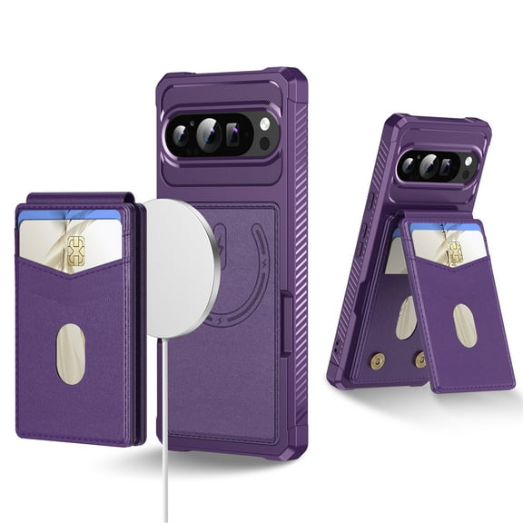 for Google Pixel 7 Phone Case Card Holder with Compatible with MagSafe Magnetic RFID Blocking PU Leather Flip Kickstand Detachable 2-in-1 Wallet Case For Google Pixel 7,Purple
