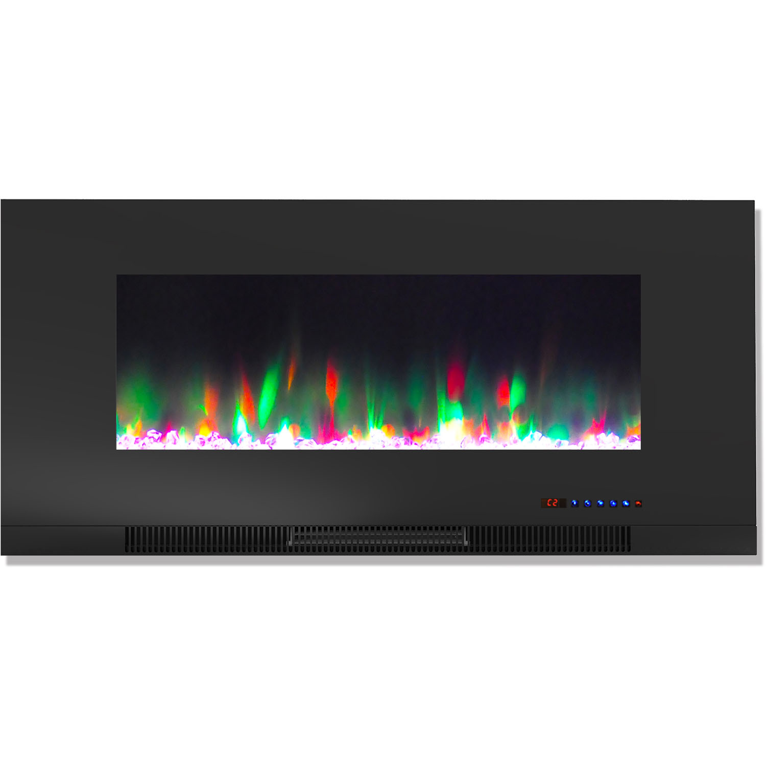 Hanover 42 In. Wall-Mount Electric Fireplace in Black with Multi-Color Flames and Crystal Rock Display
