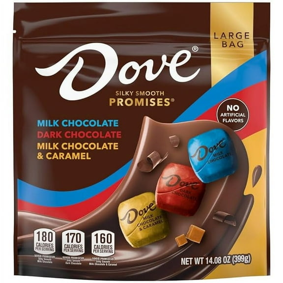 DOVE PROMISES Milk Chocolate, Dark Chocolate, and Milk Chocolate & Caramel Variety Assortment, 14.08 Oz Large Bag