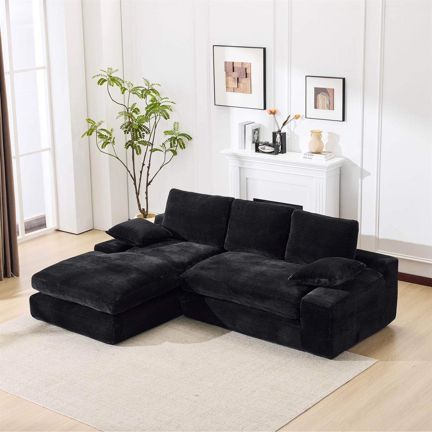 Demi Bonn 99"x69" L-Shape Modular Sectional Sofa Set, Modern Minimalist Upholstered Sleeper Couch for Bedroom & Living Room, No Installation, Black