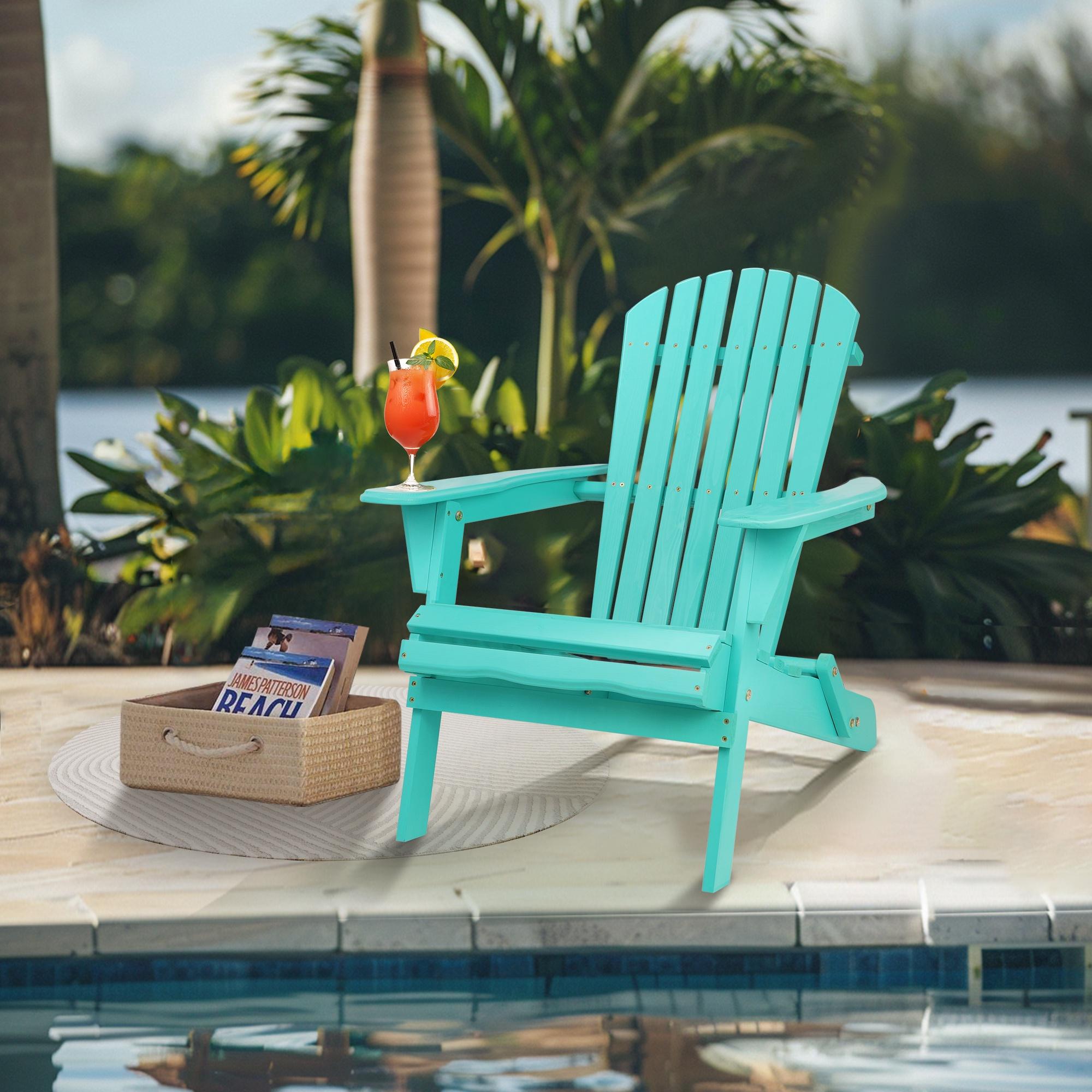 Outdoor Adirondack Chair, Seizeen Wooden Folding Adirondack Chair, Patio Furniture Lounge Chair Quick Assembled, Outdoor Chairs for Deck Pool Yard Garden, Cyan - image 3 of 8