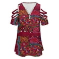thumbnail image 4 of Mola De Panama Deer Womens Summer V Neck Zipper Top Short Sleeve T Shirt Off Shoulder Top Casual Classy Loose Shirts, 4 of 7