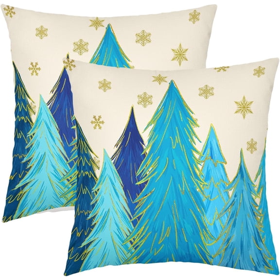 Blue Christmas Pillow Covers 16x16 Inch Set of 2 Santa Tree Gold Snowflake Xmas Decorative Square Throw Pillows For Couch Winter Holiday Pillow Cases Farmhouse Home Decor For Sofa Porch Outdoor
