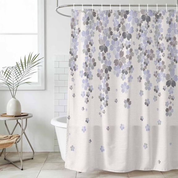 Bathroom Shower Curtain Farm Lavender Gray Flower on Beige Waterproof Shower Curtains with Hooks, Spring Cherry Blossoms Bath Curtains Bathtub Curtain Home Decor 36x72in