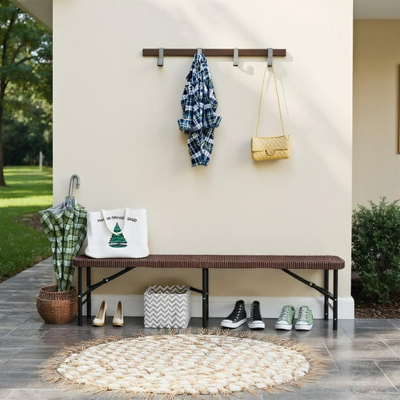 Topcobe 6 ft Plastic Folding Bench with 1320 LBS Capacity and Handle, Outdoor Patio Furniture for Garden Backyard Pool Deck-Brown