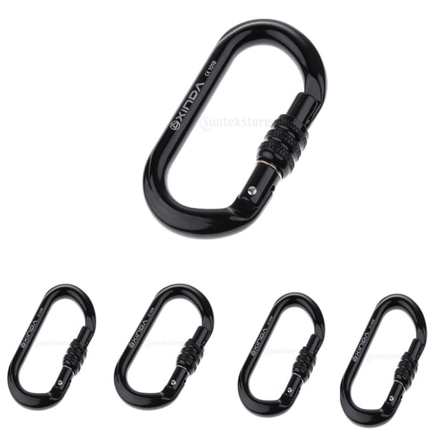 5pcs Mosquetón de escalada en roca Cola Clip Tornillo Bloqueo 8KN-25KN Negro