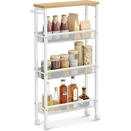 VASAGLE Chariot Mince à Roulettes, Chariot de Rangement à 4 Niveaux, Chariot Étroit avec Poignée, Profondeur de 5,1 Pouces, Cadre en Métal, pour Cuisine, Salle à Manger, Salon, Bureau à Domicile