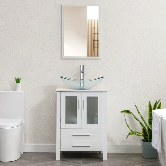 Eclife 24" Freestanding Single Bathroom Vanity with Vessel Sink, Manufactured Wood Vanity Top