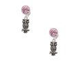 thumbnail image 2 of Delight Jewelry Silvertone Antiqued Owl with Clear Crystal Eyes Pink Crystal Clip on Earrings, 2 of 5