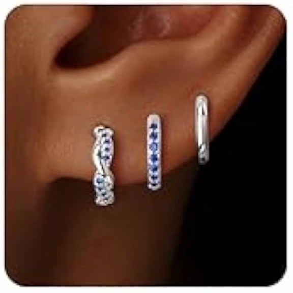 ZLC Gold Huggie Hoop Earrings Set for Women, Dainty Small Sterling Silver Earring Stacks Hypoallergenic Jewelry for Multiple Piercings, Trendy Twisted Cute Cartilage Hoops Birthstone Gift 3 Pairs
