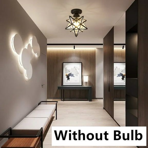 MONIPA Clear Glass Star Flush Mount Light Fixtures Moravian Star Ceiling Light Shade for Indoor Restaurant Cafe Living Study Room