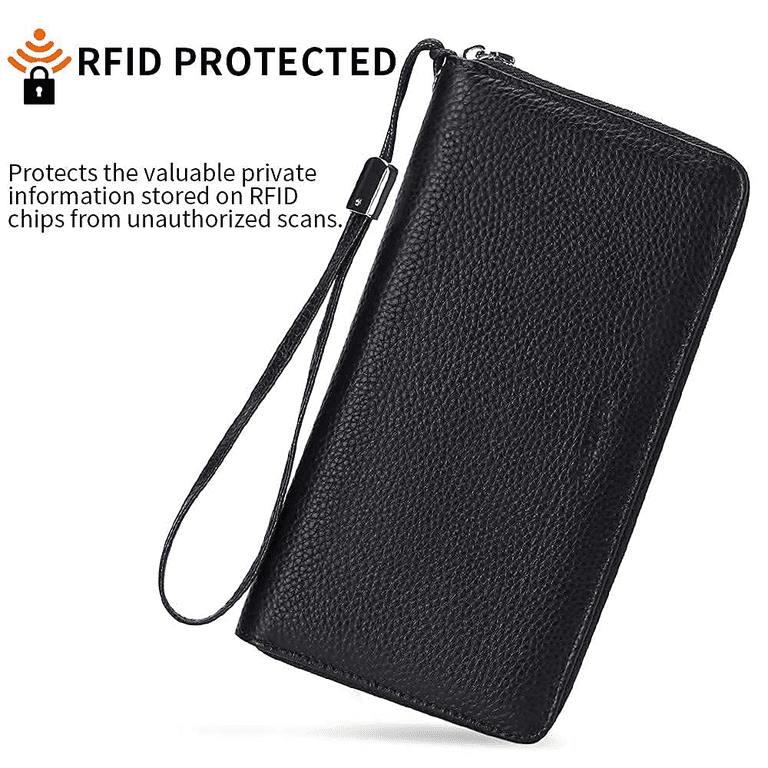 Sendefn Zip Around Leather Wallet, RFID Blocking, Black photo 6
