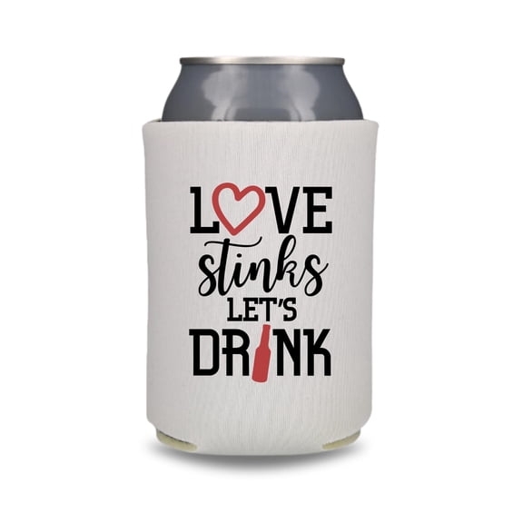 Valentine's Beer Can Coolers, Love Stinks, Let's Drink, Funny Valentine's Coolies, Drink Accessory, Beer Coolies, Gag Gift and Party Favors (White)