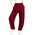thumbnail image 3 of Women's High Waist Barrel Long Pants, Stretch Non-Slip Elastic Waist Deep Side Pockets, Sweat Wicking Loose Fit Trousers for Travel Lounging Weekend | TruHer,Wine XL, 3 of 8