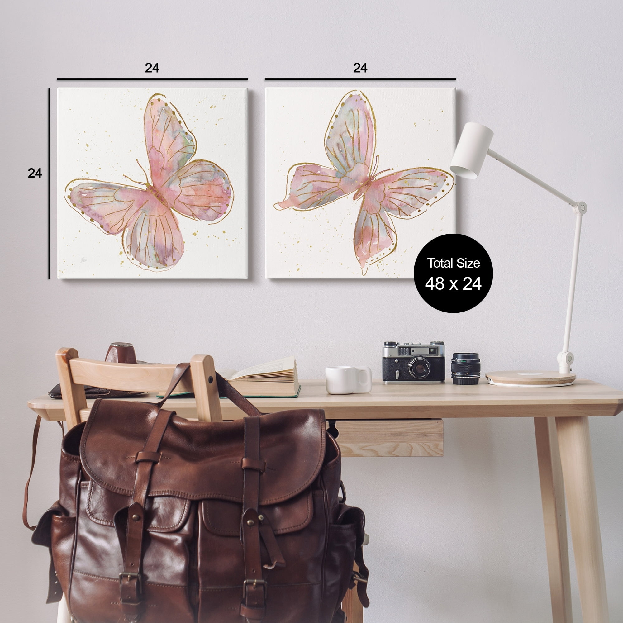 Stupell Industries Pink & Glam Butterflies Nature Animals & Insects Painting Gallery Wrapped Canvas Print Wall Art, Set of 2