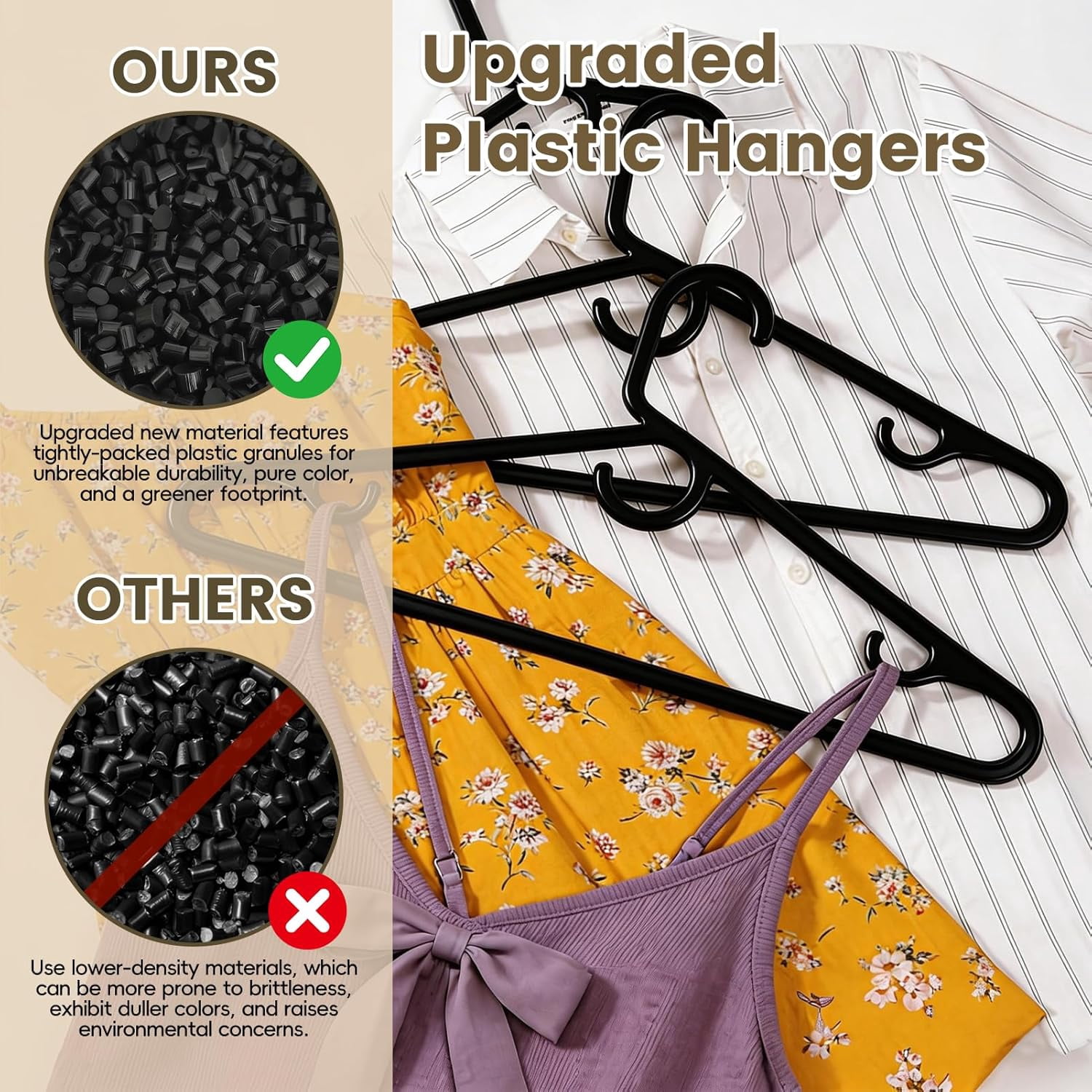 UEAKPIC Heavy Duty Plastic Hangers with Hook, Non-Slip Tubular Clothes Hangers for Adults and Children, 18 Pack, Black