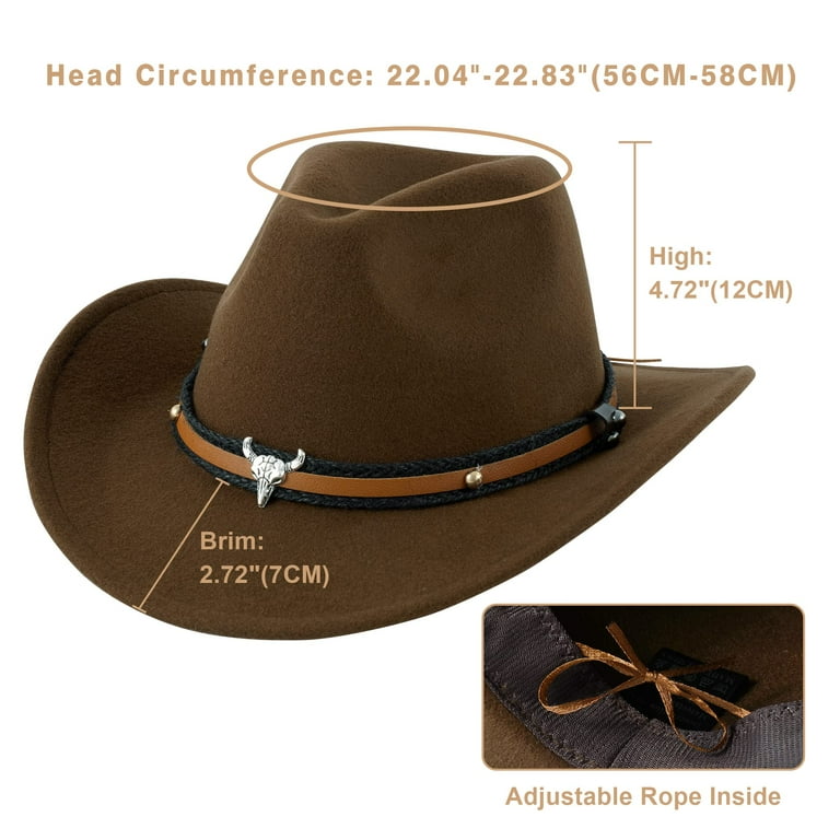 MIX BROWN 100% Wool Cowboy Hat For Men & Women - Wide Brim Western Style Felt Hat