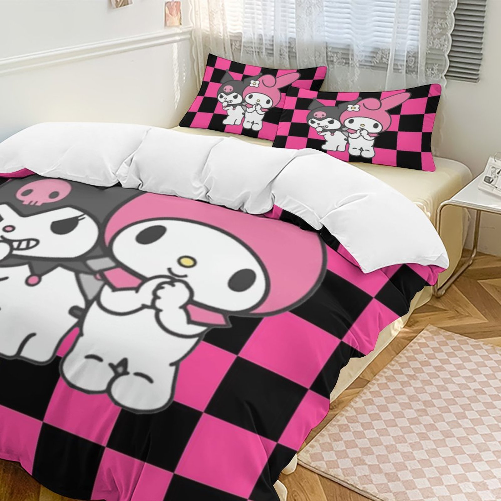 Kuromi & My Melody 3 Pcs Bed Sheets Set Breathable Duvet Cover