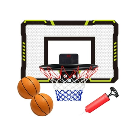 Indoor Basketball Hoop with Electronic Scoreboard Over the Door Basketball Hoop,Door Room Basketball Hoop Mini Basketball Hoop Basketball Toys with Two Basketball and Accessories-Yellow