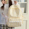 thumbnail image 3 of Bow Print School Backpack, Lace Trim Backpack with Side Pockets, Heavy Duty Computer Bag for Travel College Work, Yellow, 3 of 9