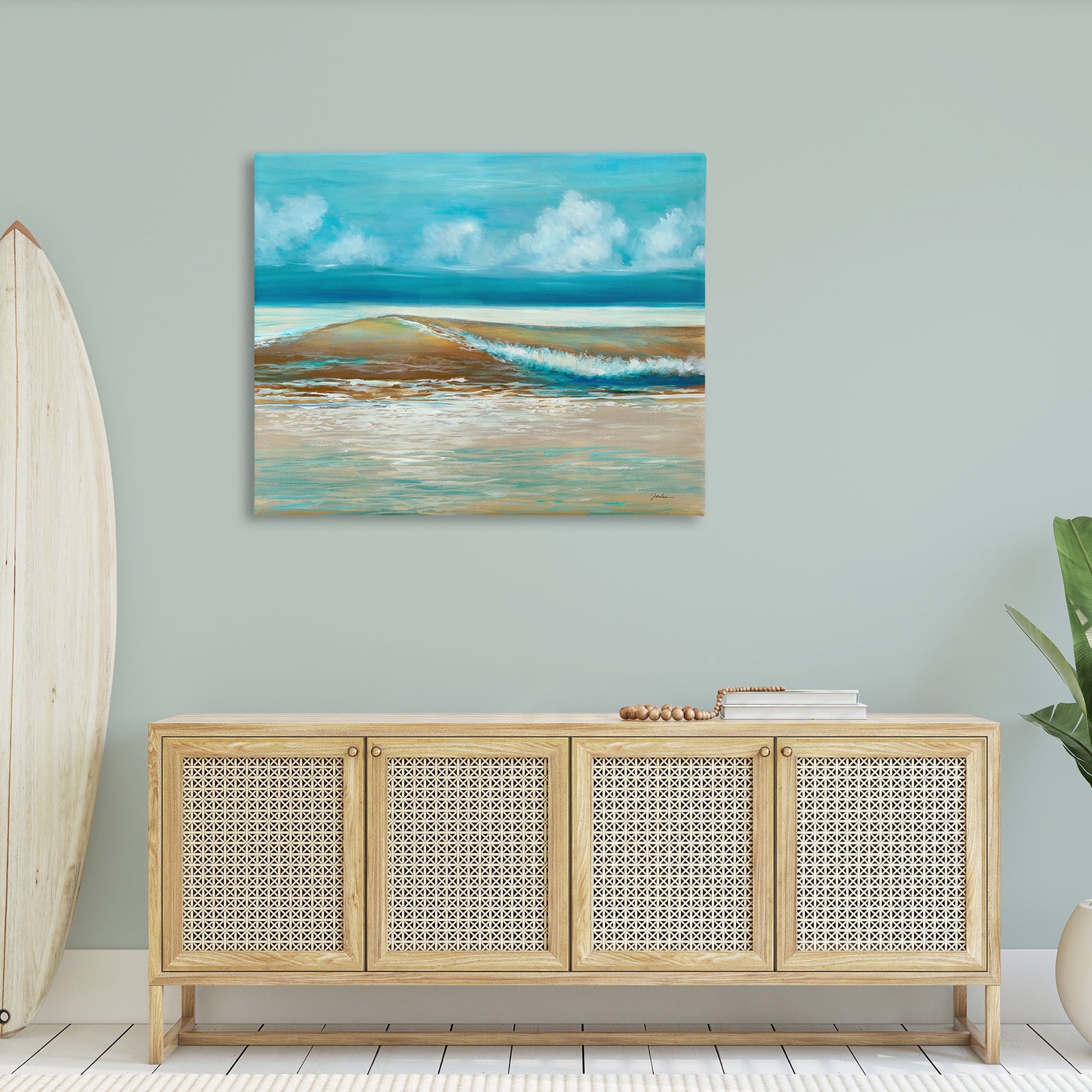 Stupell Industries Modern Rolling Sea Waves Landscape Painting Gallery Wrapped Canvas Art Print Wall Art, 48 x 36