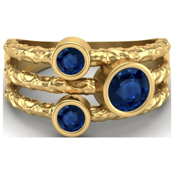 5mm Round Blue Sapphire Handmade Split Shank Band 925 Sterling Silver Gold Vermeil Trio Stone Women Valentines Day Gifts Ring