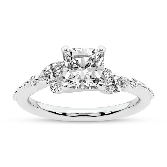 IGI Certified 5 Carat Cushion Shape Lab Grown Diamond Engagement Ring | 14K White Gold | Emmeline Crisscross Side Stone Diamond Ring | FG-VS1-VS2 Quality Friendly Diamonds