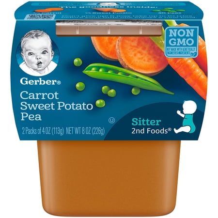 (4 pack) (4 Pack) Gerber 2nd Foods Carrot Sweet Potato Pea Baby Food, 4 oz. Tubs, 2 Count
