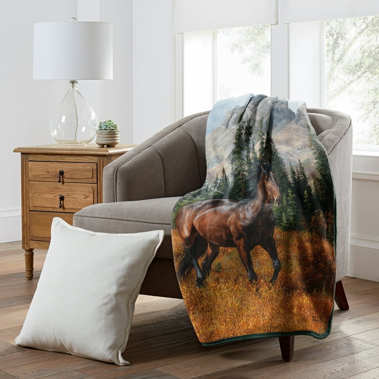 American Heritage Royal Plush Throw Blanket Rocky Mountain Freedom Horse 50X60