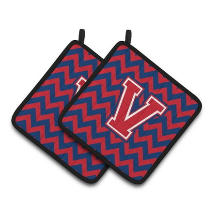 

Letter V Chevron Yale Blue and Crimson Pair of Pot Holders