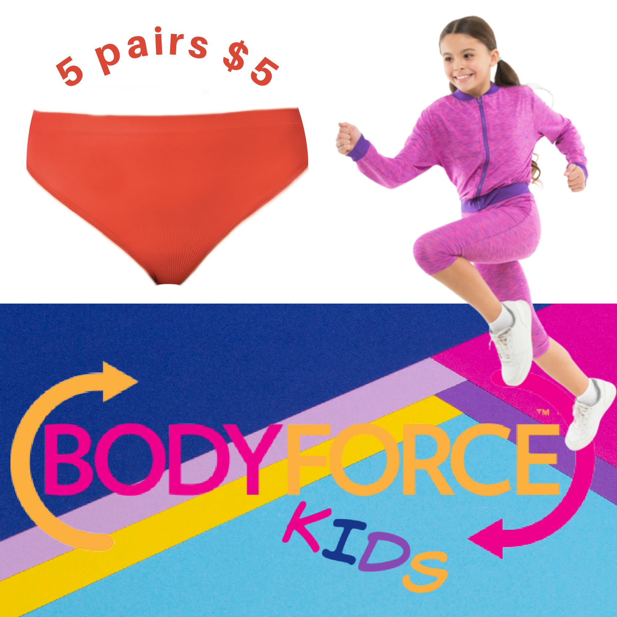 BodyForce Kid's Seamless Bikinis (Size Small, Red, 5 pack) THE UNDERWEAR THAT’S FUN TO WEAR